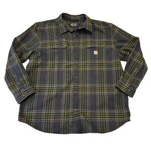 Carhartt Heavyweight Flannel Loose Fit Button Up LS Shirt Mens 2XL Plaid Green